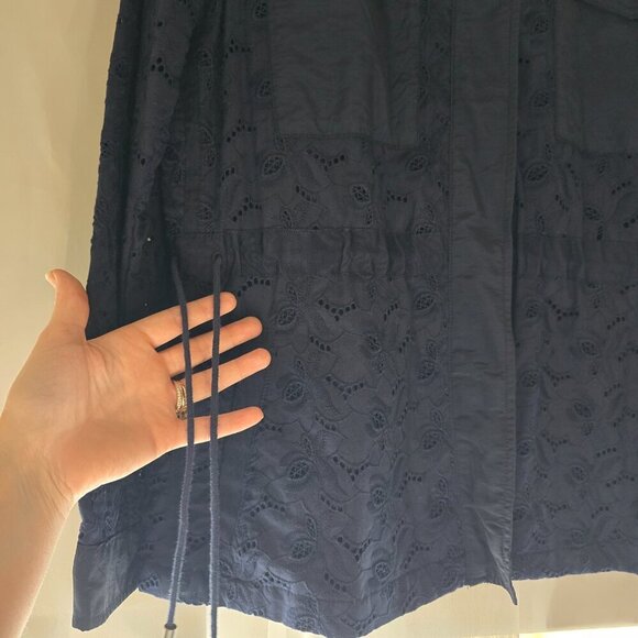 Gap Navy Floral Eyelet Utility lined Navy Jacket Drawstring Waist sz L - Picture 4 of 14